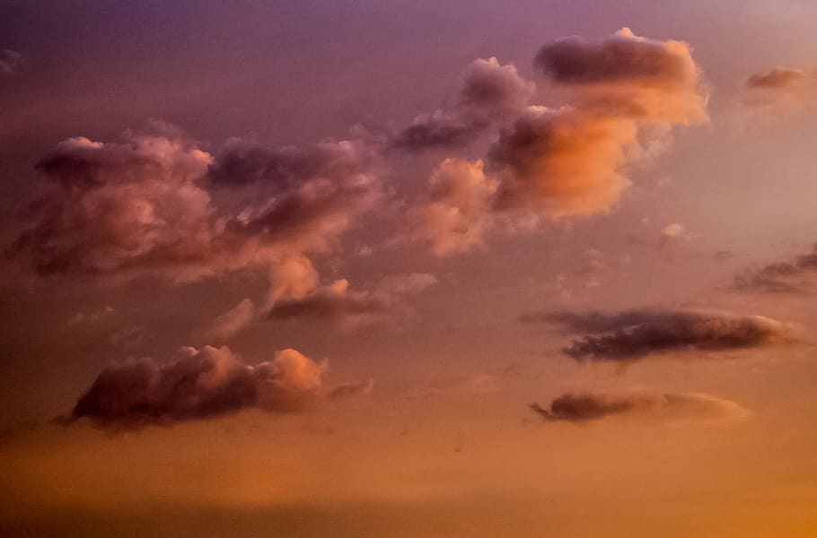 cloudscape, sky, purple, orange, nature, summer, sunlight, view HD wallpaper