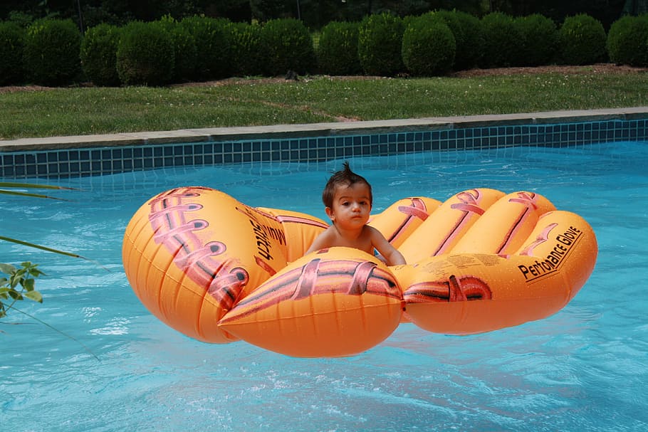 baby, mohawk, pool, summer, inflatable mattress, fun, vacations HD wallpaper