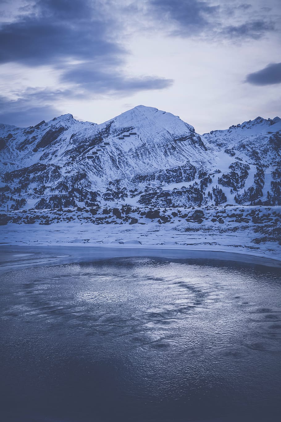 clouds, cold, dark, lake, landscape, mountain, mountains, nature HD wallpaper