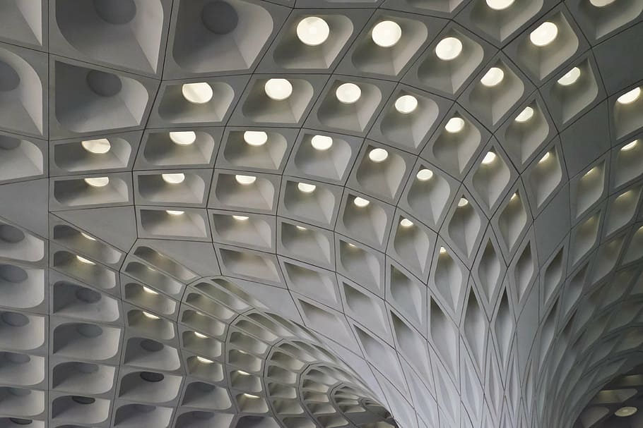 abstract, ceiling, airport, mumbai, architecture, indoors, pattern HD wallpaper