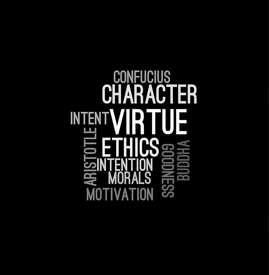 Confucius character intent virtue Aristotle ethics intention morals motivation Buddha goodness word collage text on black background, HD wallpaper