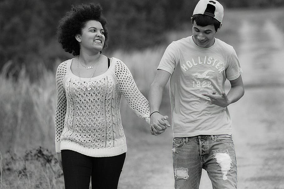 Hd Wallpaper Grayscale Photography Of Man And Woman Holding Hands While Walking Wallpaper Flare