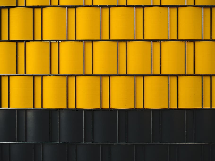 yellow, black, wall, design, in a row, large group of objects HD wallpaper