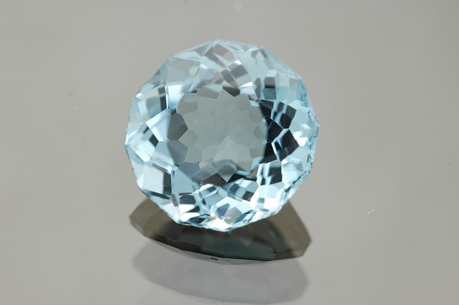 clear gemstone accessory, blue topaz, facet, round, jewelry, crystal, HD wallpaper