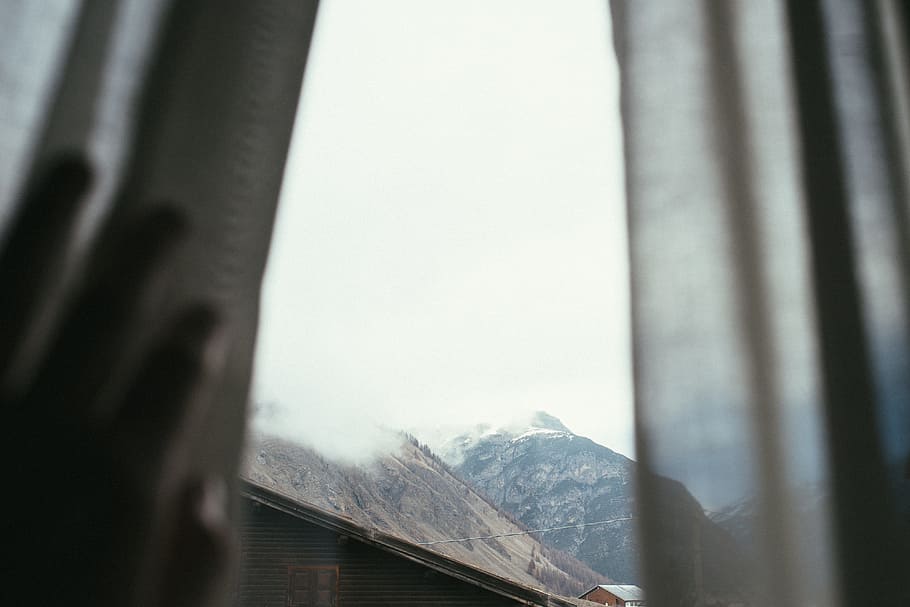 Early morning, nature, window, snow, winter, mountain, no People HD wallpaper