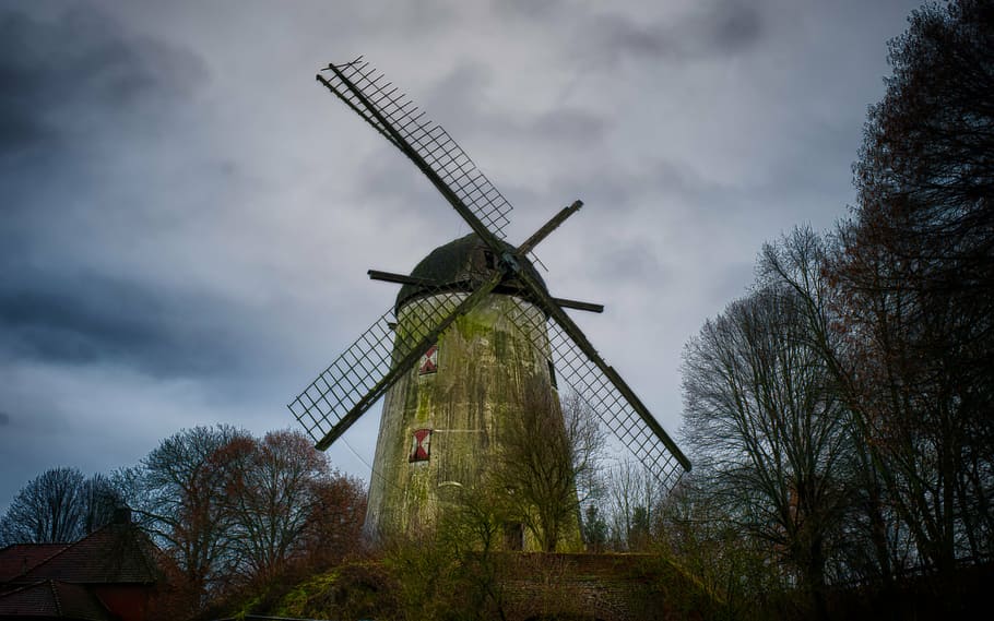 windmill surrounded by trees, lost places, lapsed, old, run down, HD wallpaper