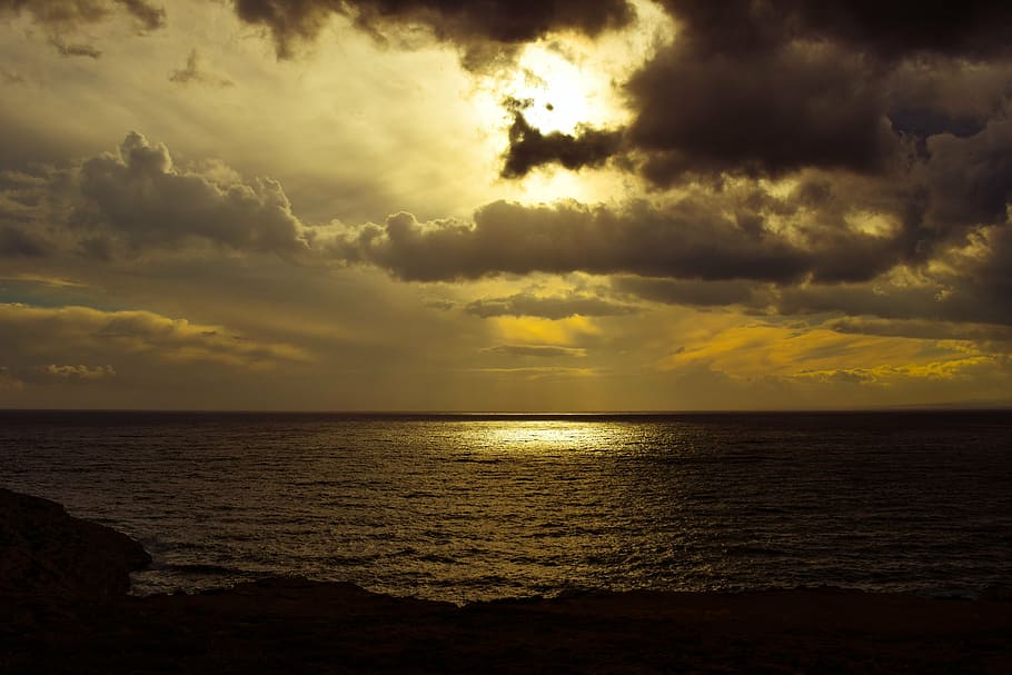 sea, sky, clouds, winter, scenery, sunlight, afternoon, sunset HD wallpaper