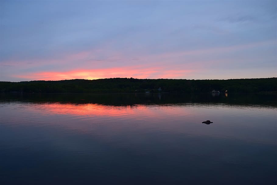 Online crop | HD wallpaper: Lake, Sunset, Colors, Clouds, Water, sky ...