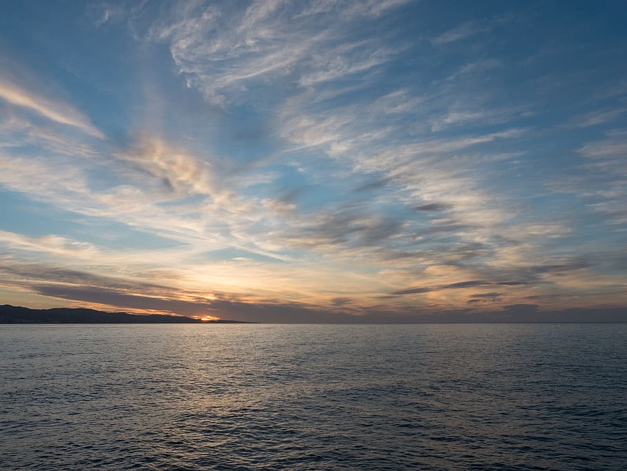 sunset, sky, clouds, blue, beach, sea, cabopino, summer, water HD wallpaper