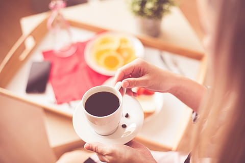 Woman with Morning Coffee & Breakfast, cafe, colorful, drink HD wallpaper