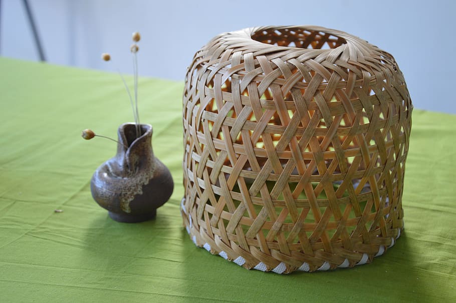 bamboo, weaving, box, container, vase, basket, close-up, no people HD wallpaper