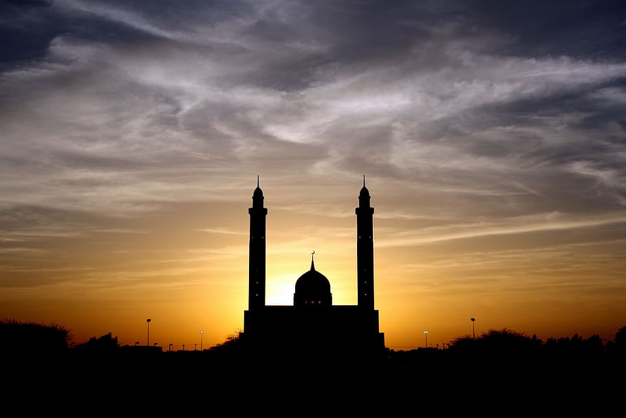 Silhouette of Mosque Below Cloudy Sky during Daytime, clouds HD wallpaper