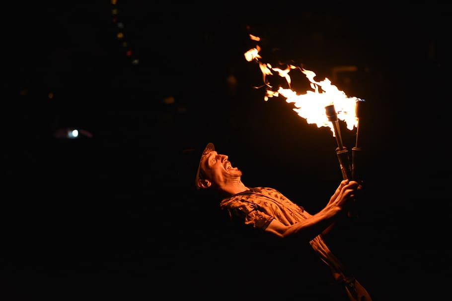 fire, performer, fire performer, performance, night, dance HD wallpaper