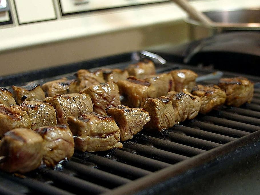 kabobs, beef, grilled, grilling, barbecue, drink, food, food and drink HD wallpaper