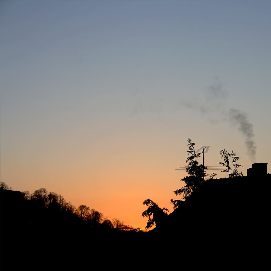 Sunset, Afterglow, Home, Fireplace, chimney, smoke, heat, evening sky HD wallpaper