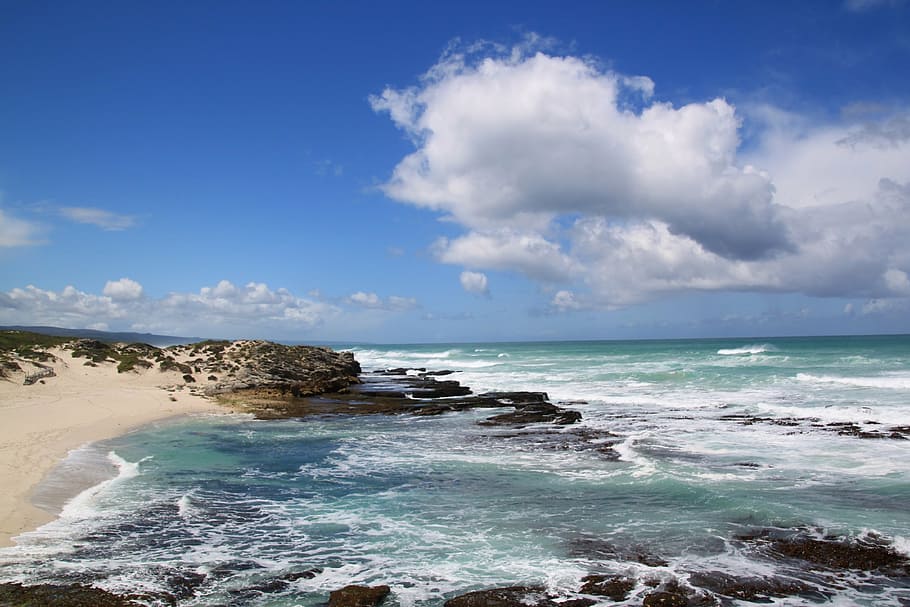 ocean under white clouds during daytime, sea, water, wave, beach HD wallpaper