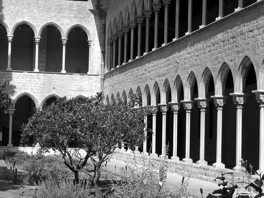 Monastery, Spain, Old, Columns, Arches, classic, classical HD wallpaper