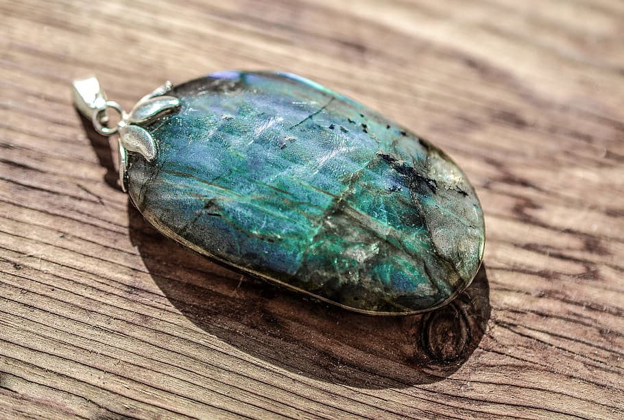 oval blue and black stone pendant, labradorite, crystal, gemstone