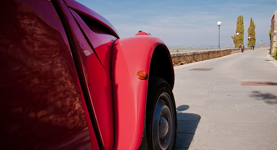 car, rossa, road, old, transportation, mode of transportation HD wallpaper