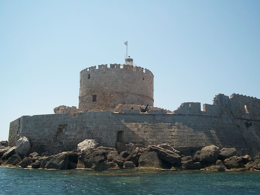 rhodos, greece, castle, island, landscape, sky, architecture, HD wallpaper