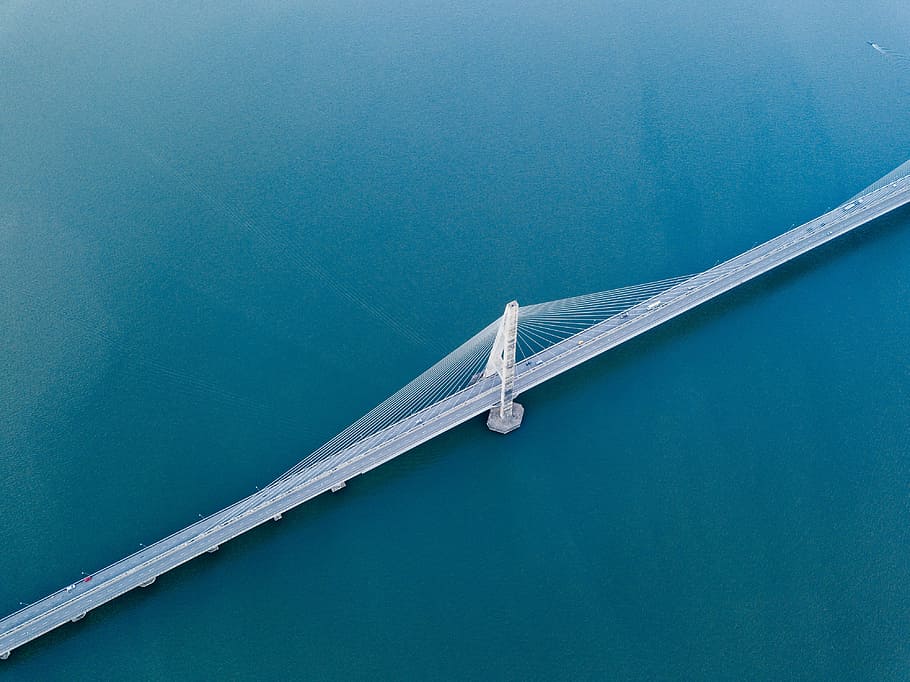 aerial photo of black bridge, aerial photography of suspension bridge during daytime, HD wallpaper