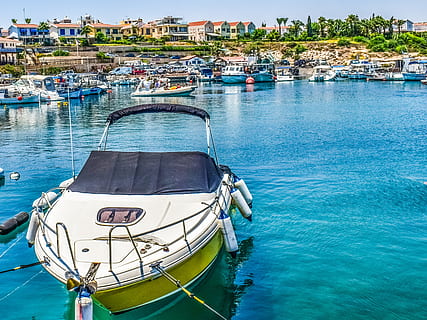 boat, reflections, harbor, island, protaras, cyprus, mediterranean HD wallpaper