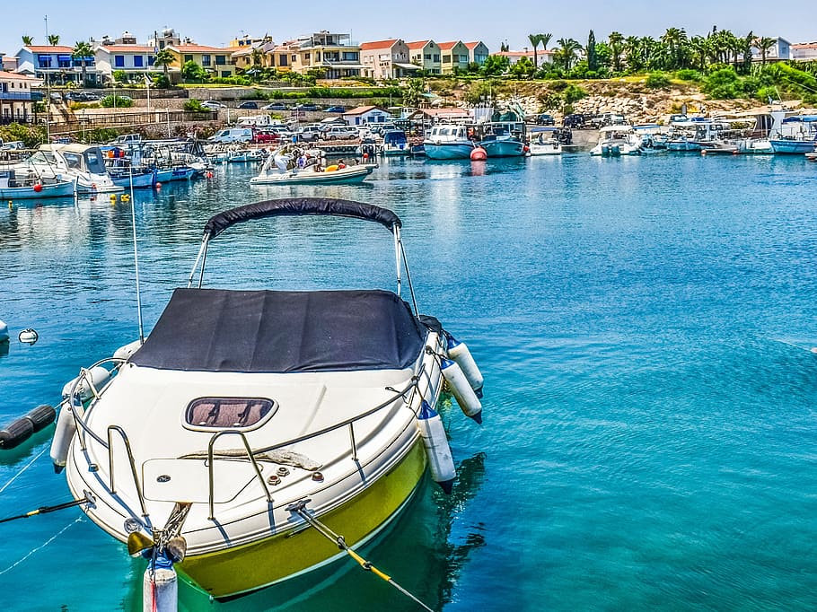 boat, reflections, harbor, island, protaras, cyprus, mediterranean HD wallpaper