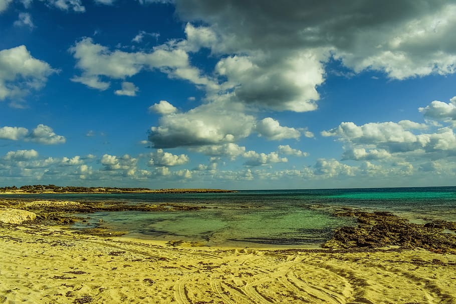beach, empty, sea, landscape, winter, sky, clouds, mediterranean HD wallpaper
