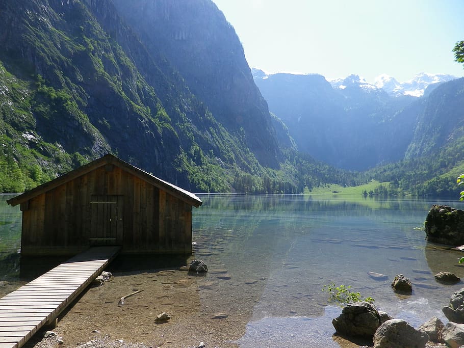 jetty, lake, water, web, nature, blue, silent, rest, mountain HD wallpaper