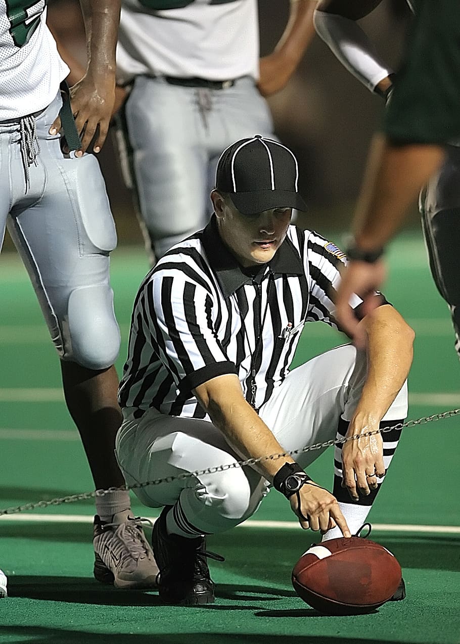 football, american football, referee, stripes, striped, measurement