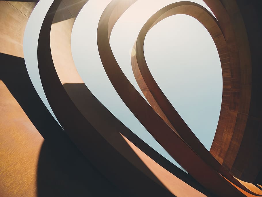 architectural photography of brown curved indoor frame, curve, architecture, wood, Material, shadowmlight, wood - Material HD wallpaper
