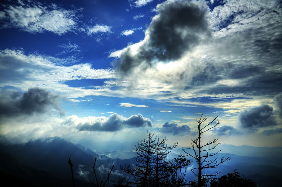 White Cloud, Blue Sky, Sky, Mountain, cloud - sky, silhouette HD wallpaper