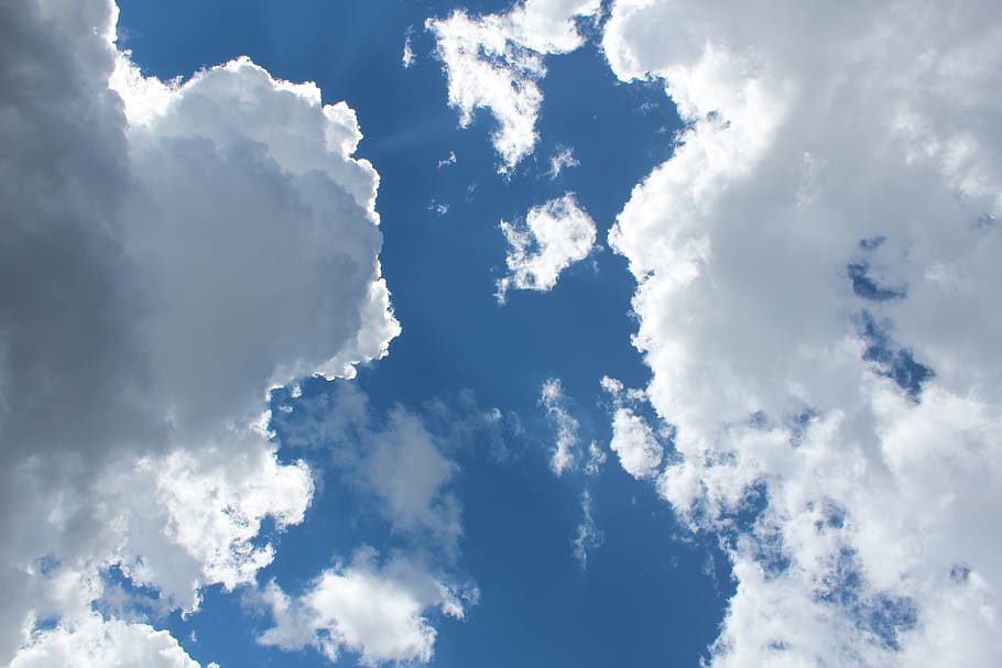 sky, clouds, blue, sun, clouds form, fly, dreams, top, up, white HD wallpaper