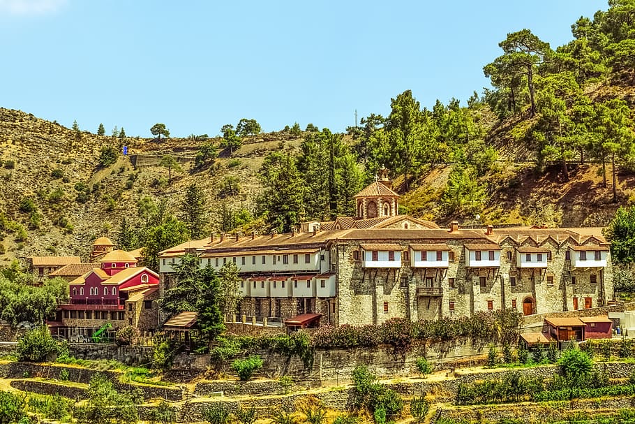 aerial view of yellow concrete building, monastery, religion HD wallpaper