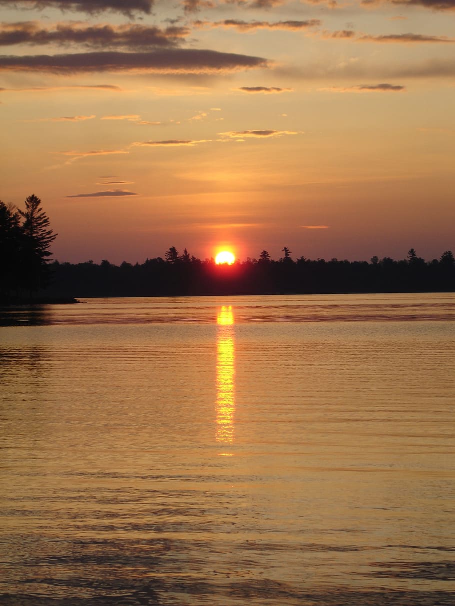 Sunset, Reflection, Water, Dusk, horizon, lake, holiday, nature HD wallpaper