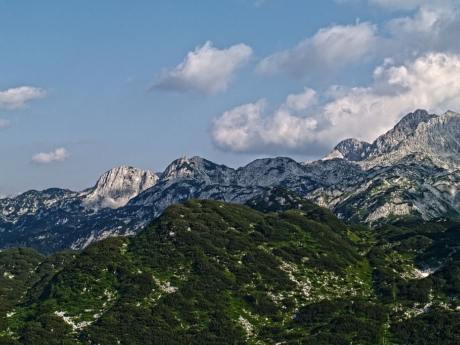 mountain, sky, landscape, blue, outdoors, mountain top, peak HD wallpaper