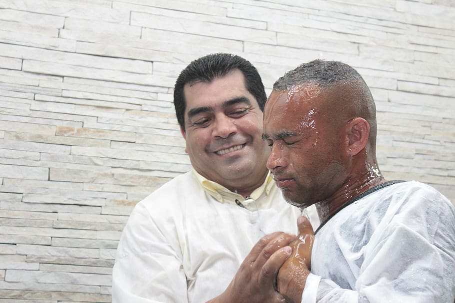 man holding other hands, baptism, water, pastor, love, positive emotion HD wallpaper