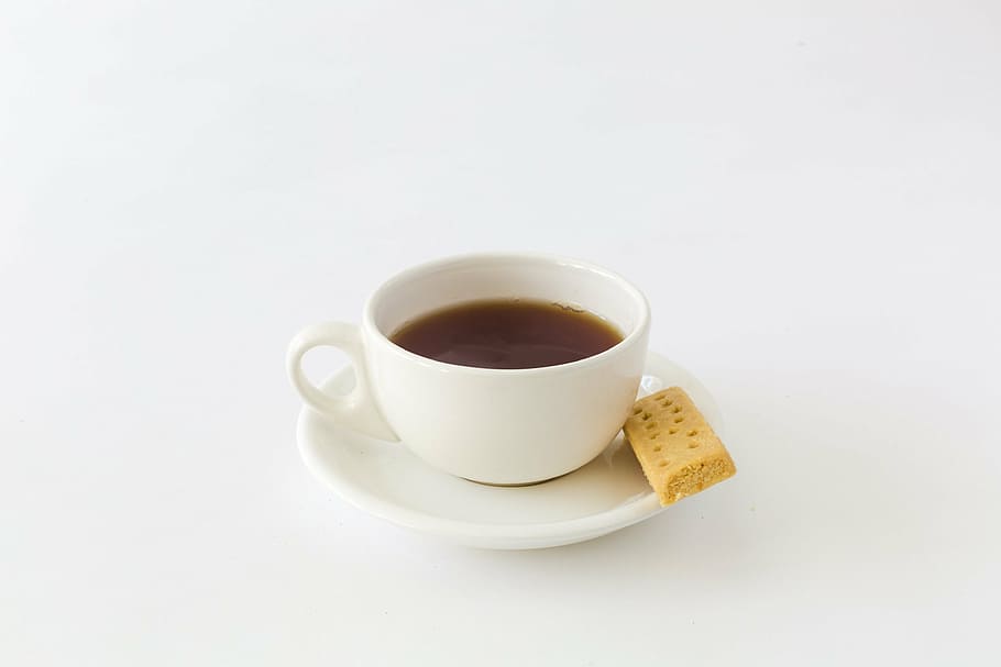 white ceramic cup on saucer, tea, drink, cookie, health, lifestyle HD wallpaper