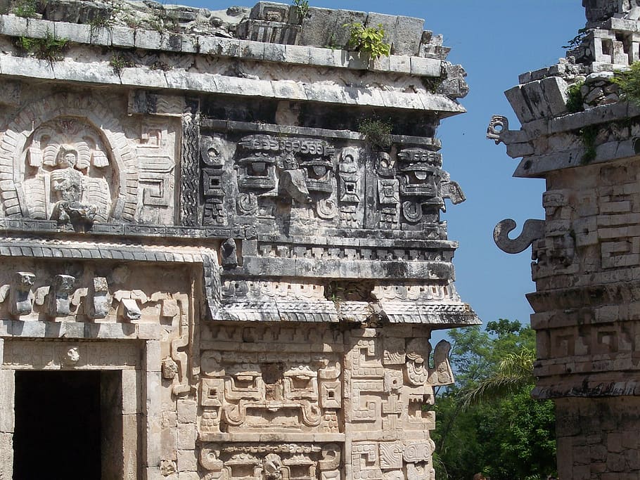 white concrete building, maya, mayan, yucatan, mexico, architecture, HD wallpaper