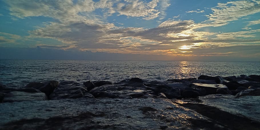 sunset, see, awesome, sky, sea, water, horizon, scenics - nature HD wallpaper
