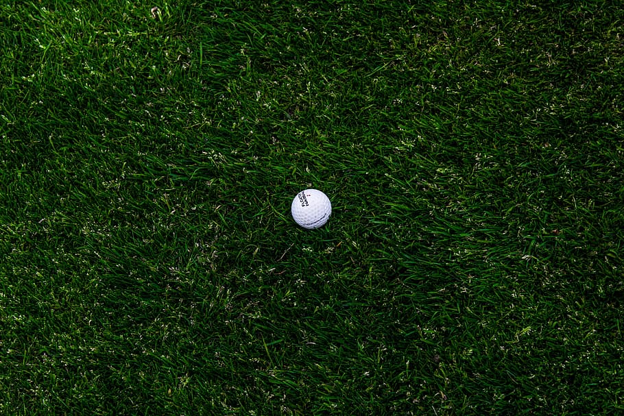 white golf ball, golf ball on green grass field, practice, athletic, HD wallpaper