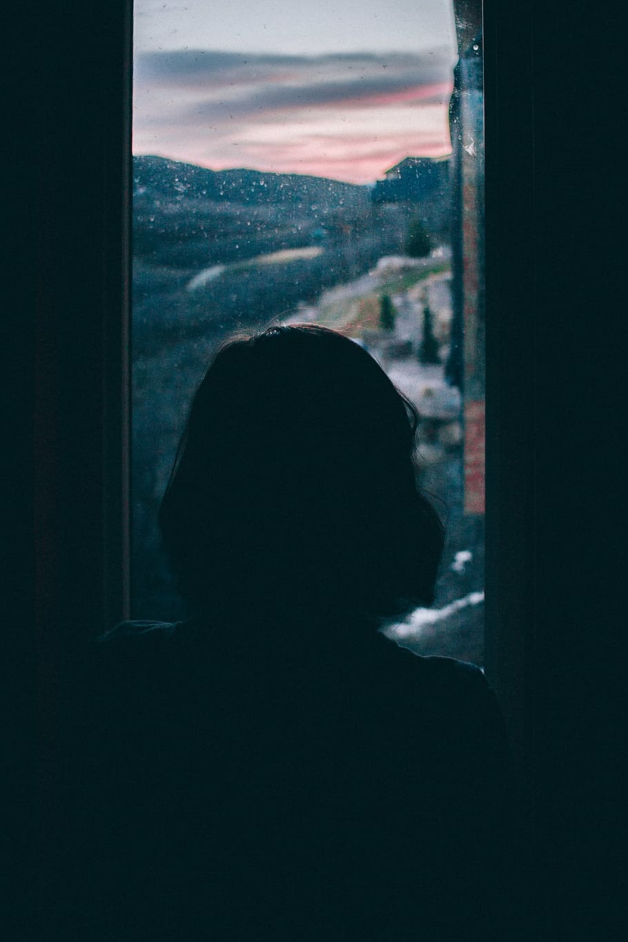 blur, girl, indoors, person, silhouette, travel, window, woman
