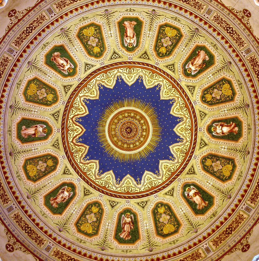 ceiling with religious artwork, mosque, pecs, gazi, qasim khanate, HD wallpaper