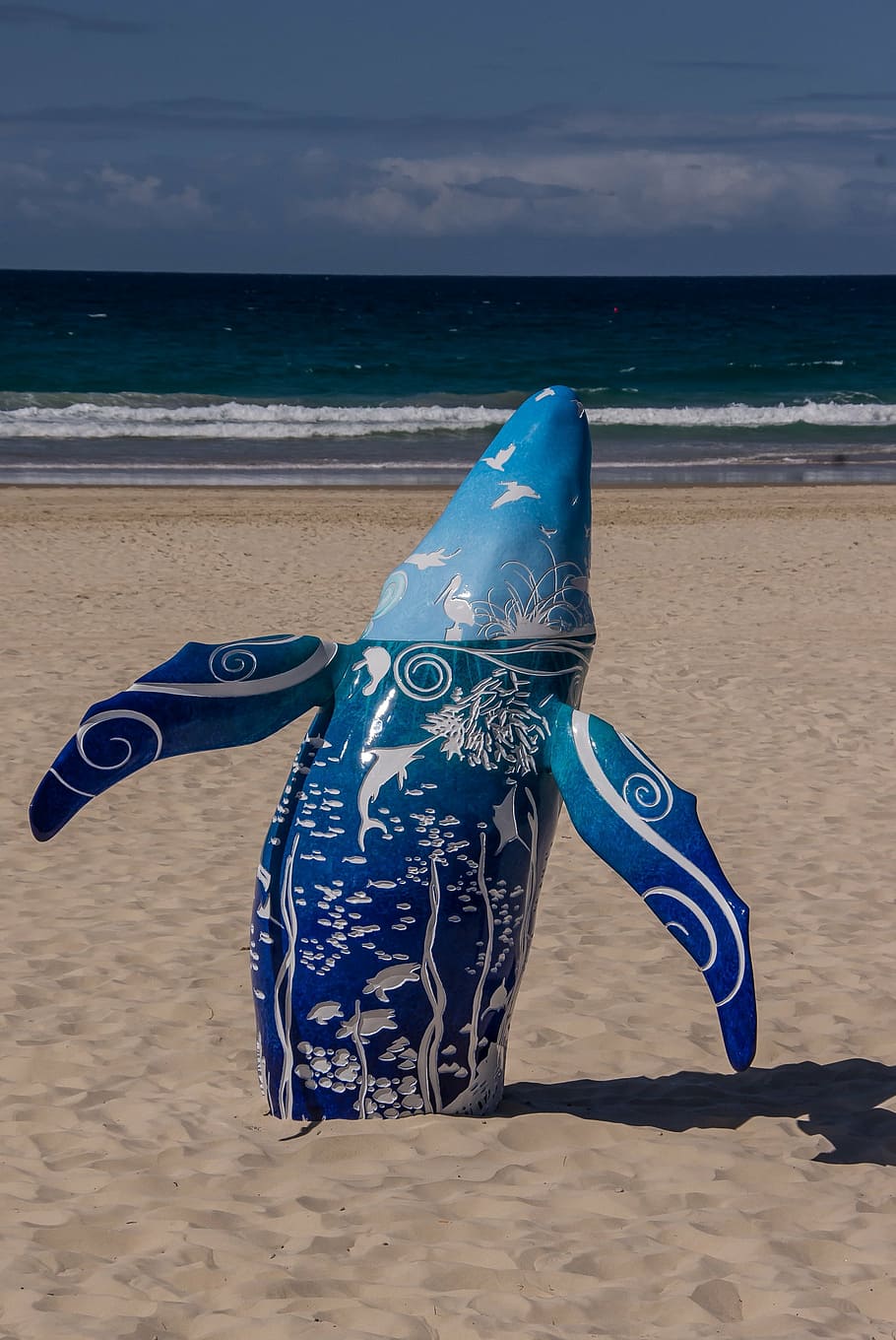 whale, model, blue, white, pattern, ceramic, sculpture, art HD wallpaper