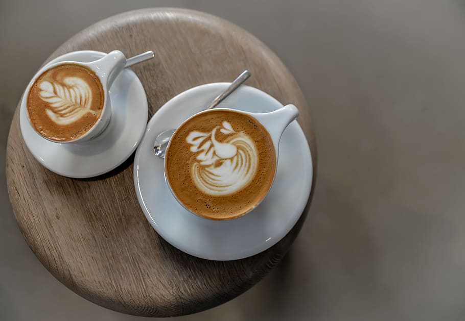 coffee, hot, drink, espresso, cup, saucer, spoon, cafe, latte HD wallpaper