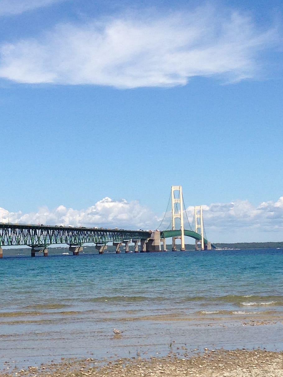 Mackinac, Bridge, Great Lakes, Michigan, water, suspension bridge