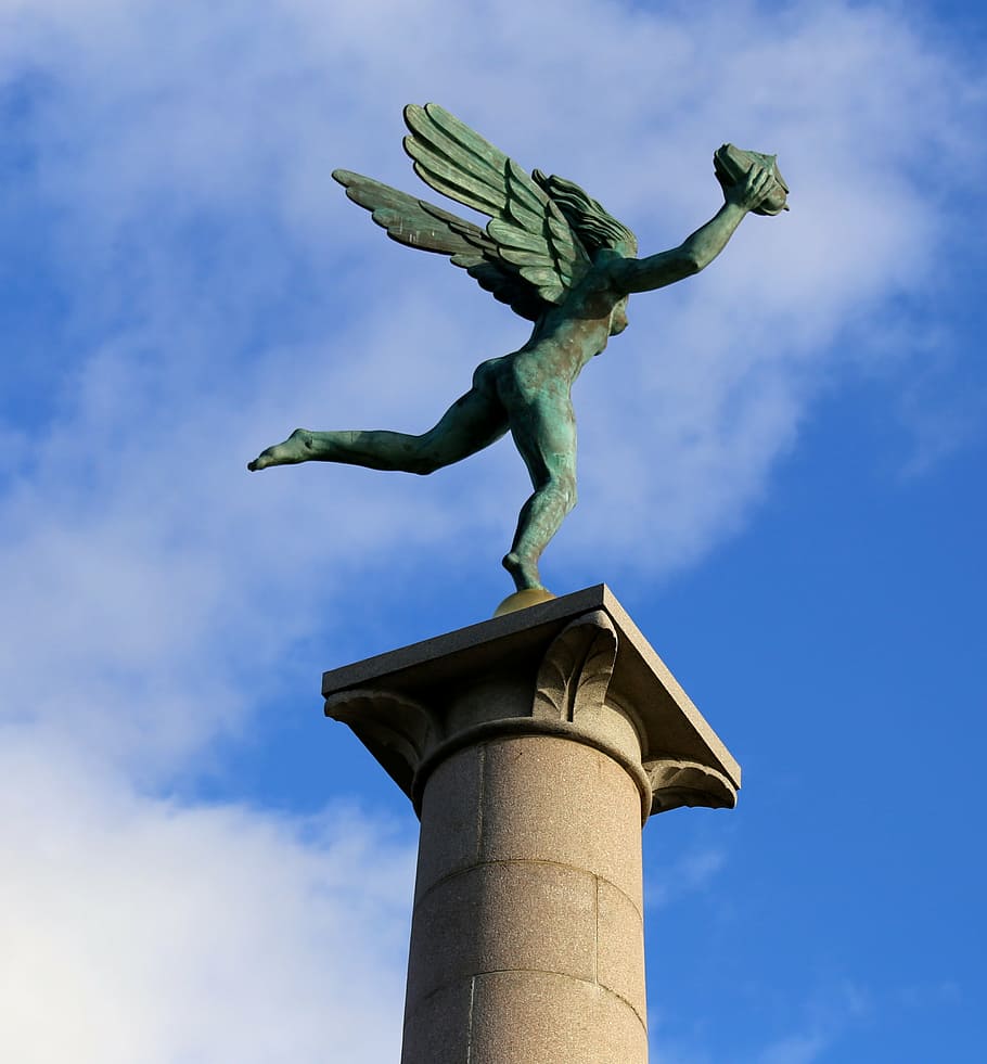 helsingborg, statue, sculpture, sky, low angle view, representation HD wallpaper