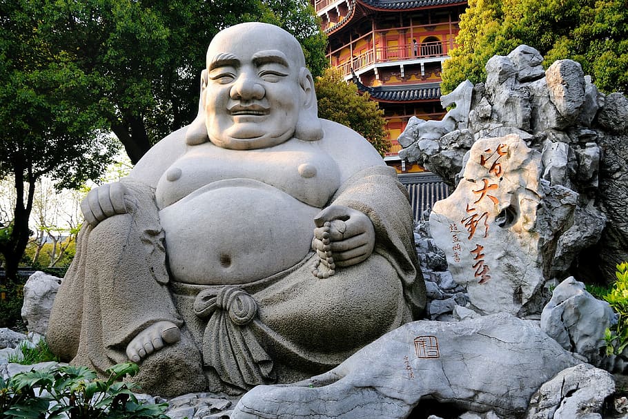 HD wallpaper Hotei Buddha statue during daytime, laughing buddha