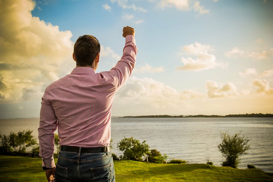 none, nothing, rear view, one person, cloud - sky, water, standing HD wallpaper