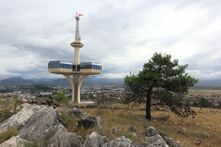 montenegro, podgorica, communication, tower, transmission, cloud - sky, HD wallpaper